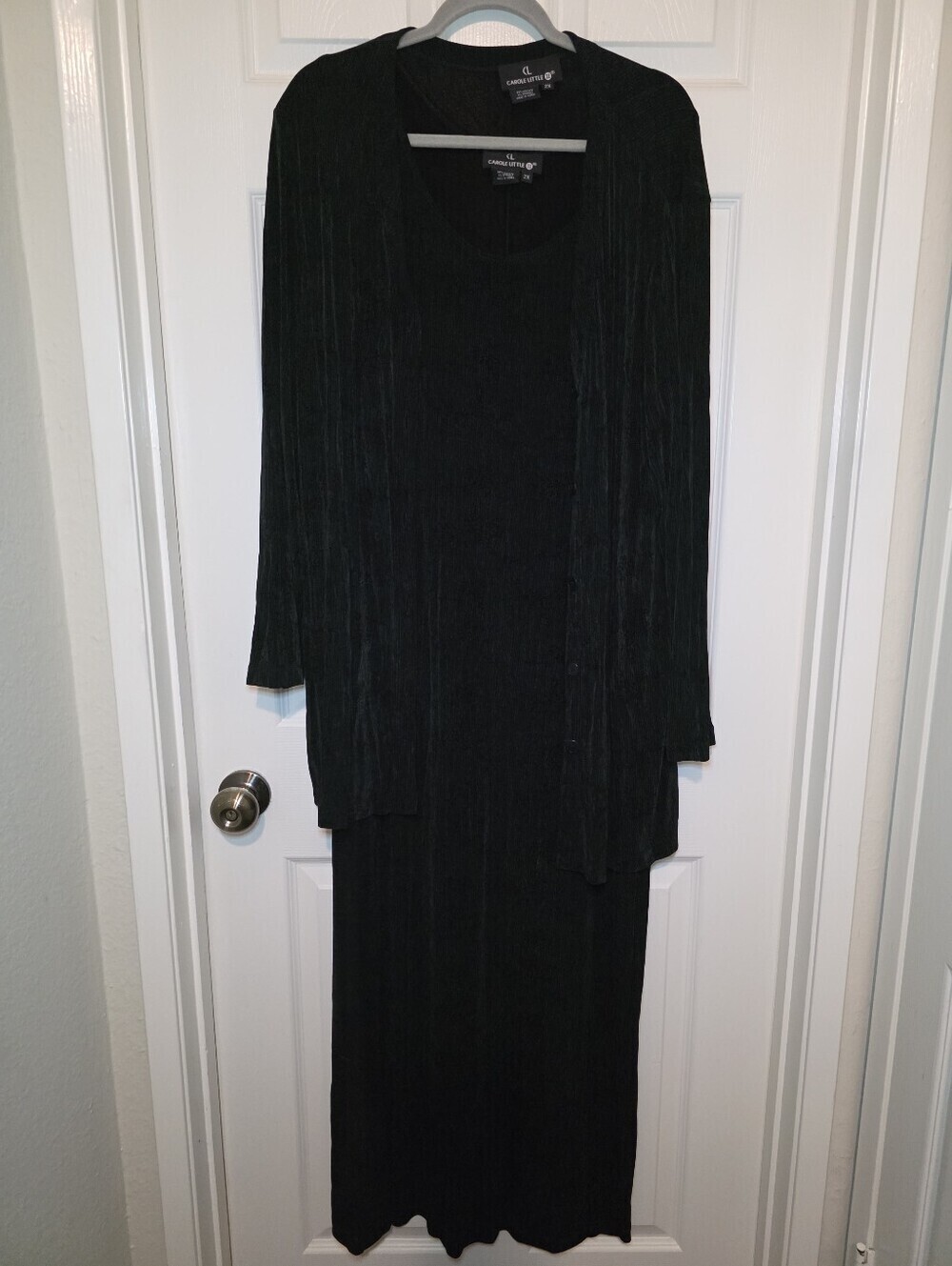 Carole Little Maxi Dress/ Jacket Set Green Black Long Stretch Travel 2X